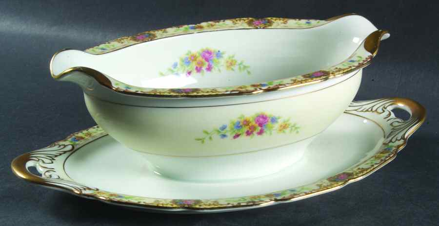 Patricia Brown Gravy Boat with Attached Underplate by Black Knight-1
