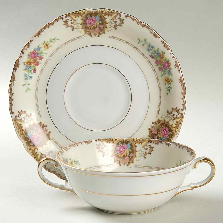 Patricia Brown Flat Cream Soup Bowl & Saucer Set by Black Knight-1