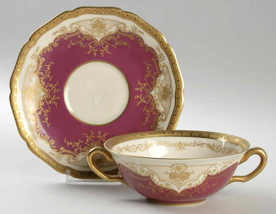 Regina Burgundy Flat Cream Soup Bowl & Saucer Set by Black Knight-1