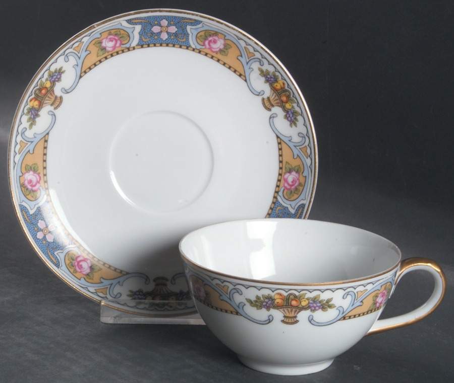 Rosari (Smooth, Fruit Basket, Blue) Flat Cup & Saucer Set by Black Knight-1