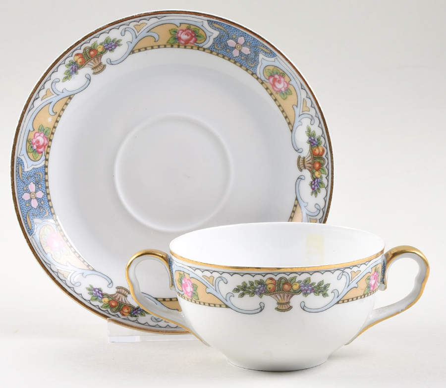 Rosari (Smooth, Fruit Basket, Blue) Flat Bouillon Cup & Saucer by Black Knight-1