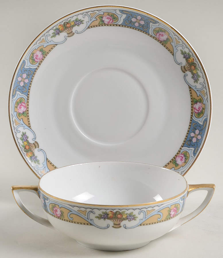 Rosari (Smooth, Fruit Basket, Blue) Flat Cream Soup Bowl & Saucer Set by Black Knight-1