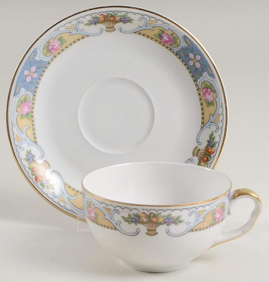 Rosari (Smooth, Fruit Basket, Blue) Flat Cup & Saucer Set by Black Knight-1