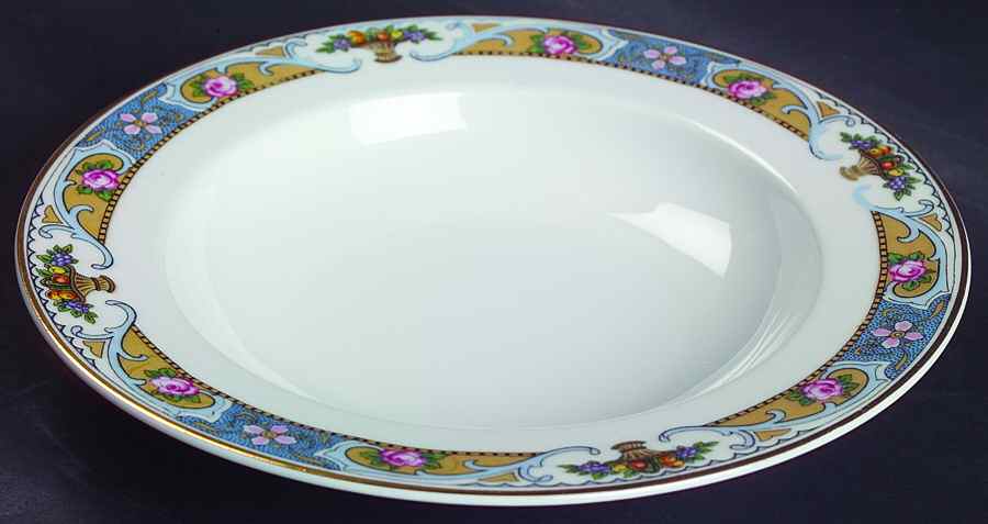 Rosari (Smooth, Fruit Basket, Blue) Rim Soup Bowl by Black Knight-1