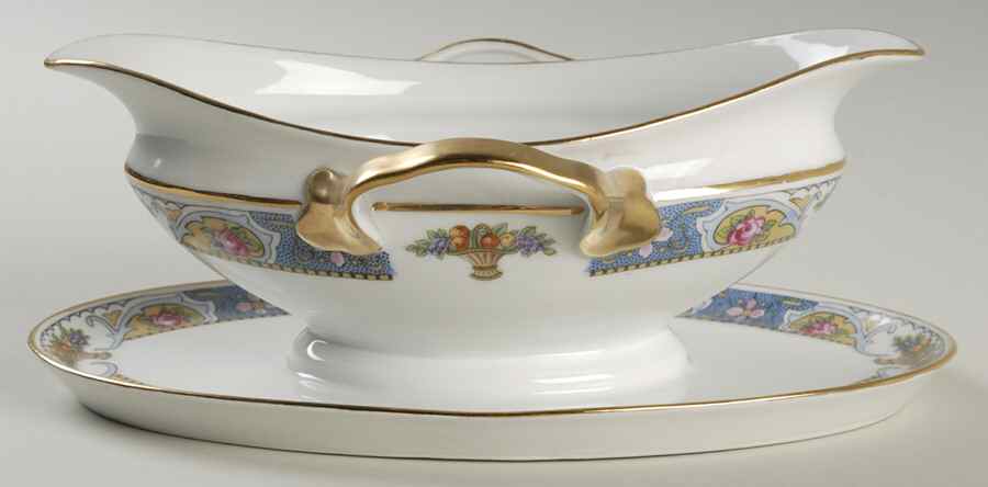 Rosari (Smooth, Fruit Basket, Blue) Gravy Boat with Attached Underplate by Black Knight-1