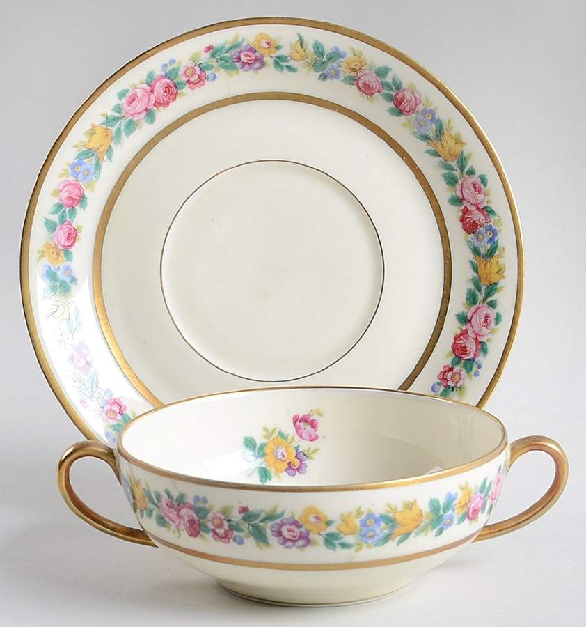 Rosemarie Flat Cream Soup Bowl & Saucer Set by Black Knight-1