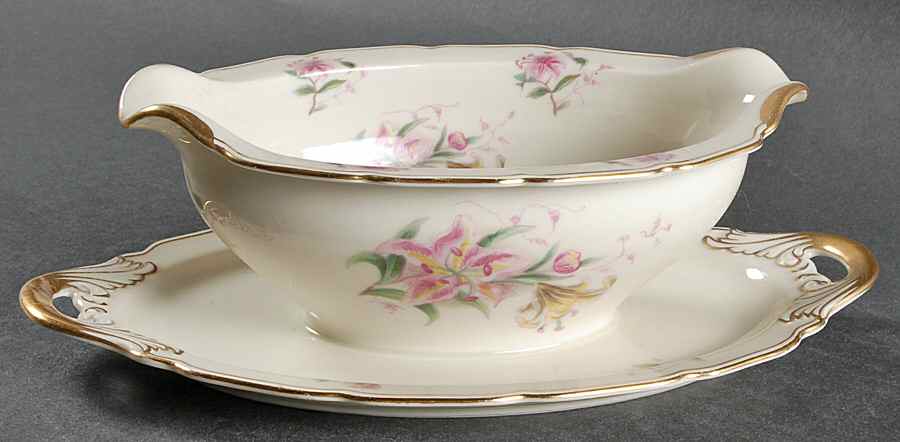Tiger Lily Gravy Boat with Attached Underplate by Black Knight-1