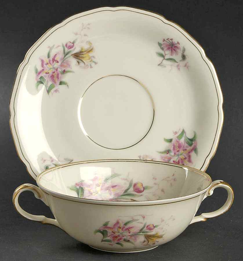 Tiger Lily Flat Cream Soup Bowl & Saucer Set by Black Knight-1