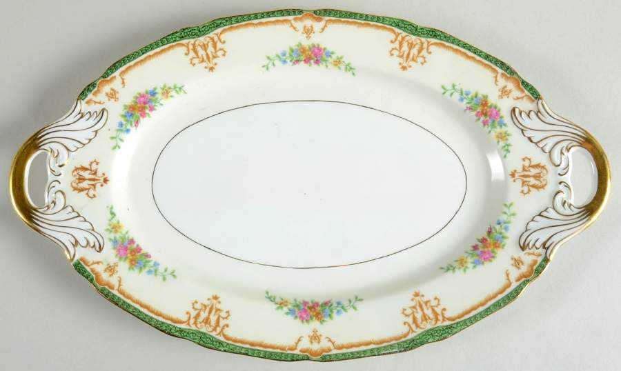 Tosca Green and White 14" Oval Serving Platter by Black Knight-1