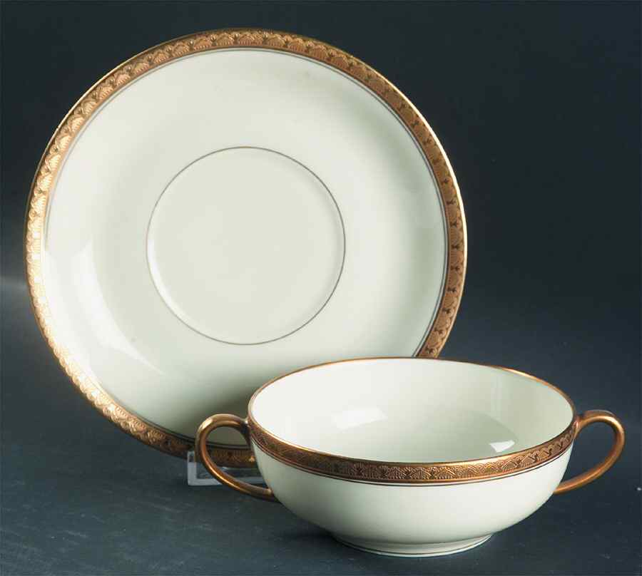Trianon Flat Cream Soup Bowl & Saucer Set by Black Knight-1