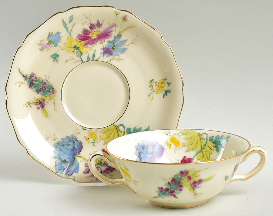 Wild Rose Flat Cream Soup Bowl & Saucer Set by Black Knight-1