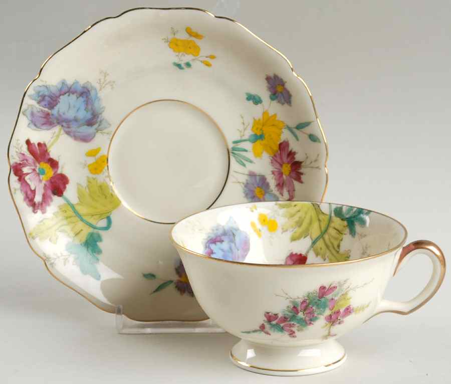 Wild Rose Footed Cup & Saucer Set by Black Knight-1