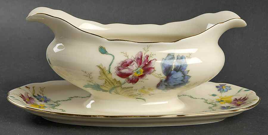 Wild Rose Gravy Boat with Attached Underplate by Black Knight-1