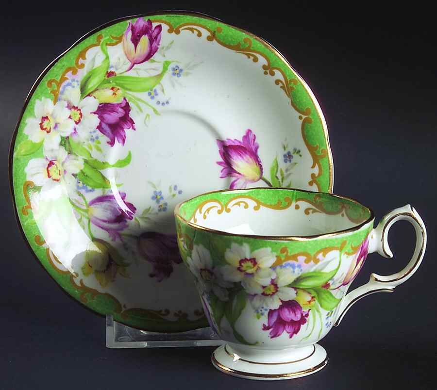 Narcissus Green Footed Demitasse Cup & Saucer Set by Bell China-1