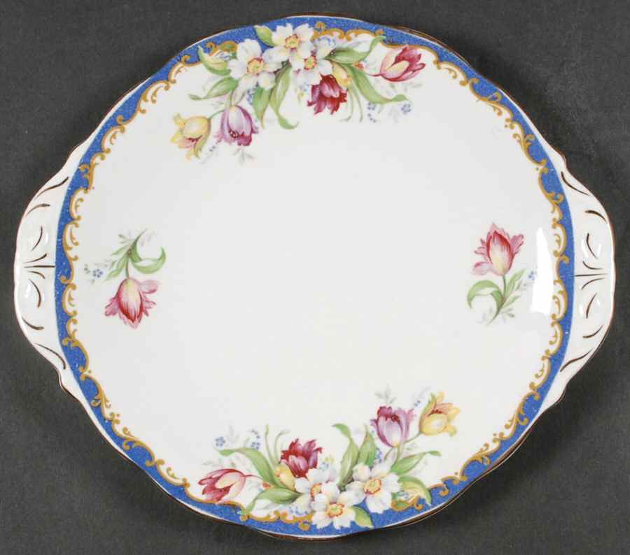 Narcissus (Blue) Handled Cake Plate by Bell China-1