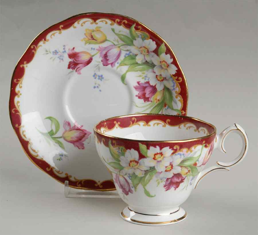 Narcissus (Maroon) Footed Cup & Saucer Set by Bell China-1