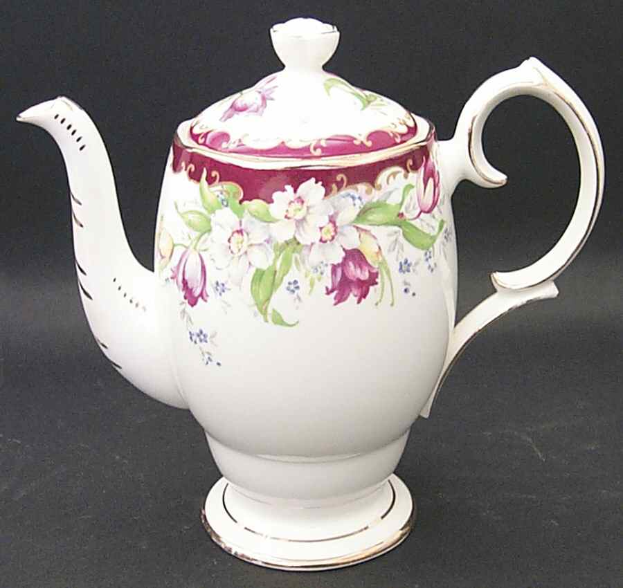 Narcissus (Maroon) Mini Coffee Pot & Lid by Bell China-1