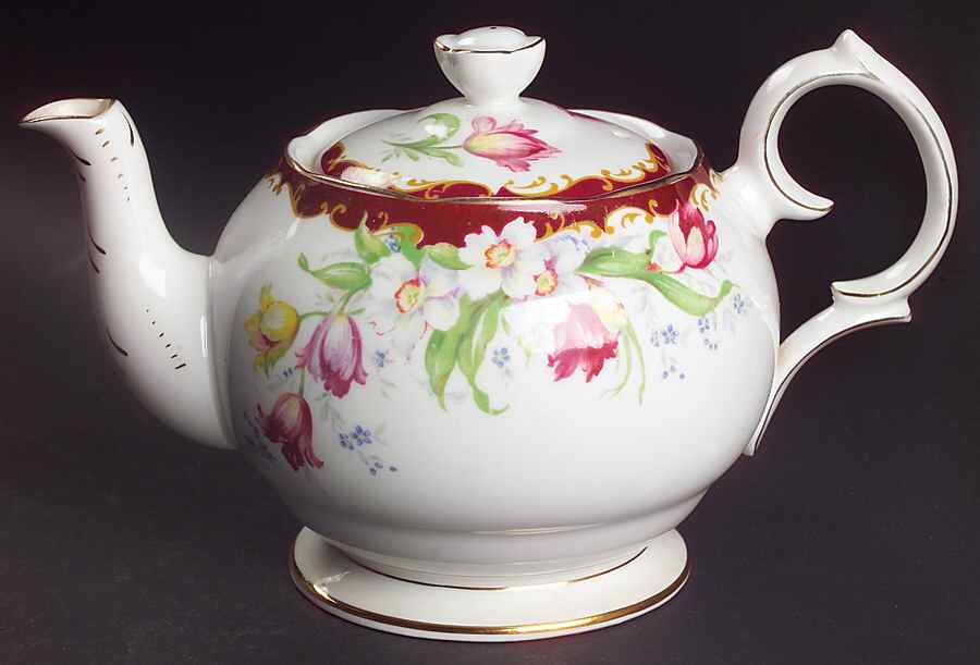 Narcissus (Maroon) Teapot & Lid by Bell China-1