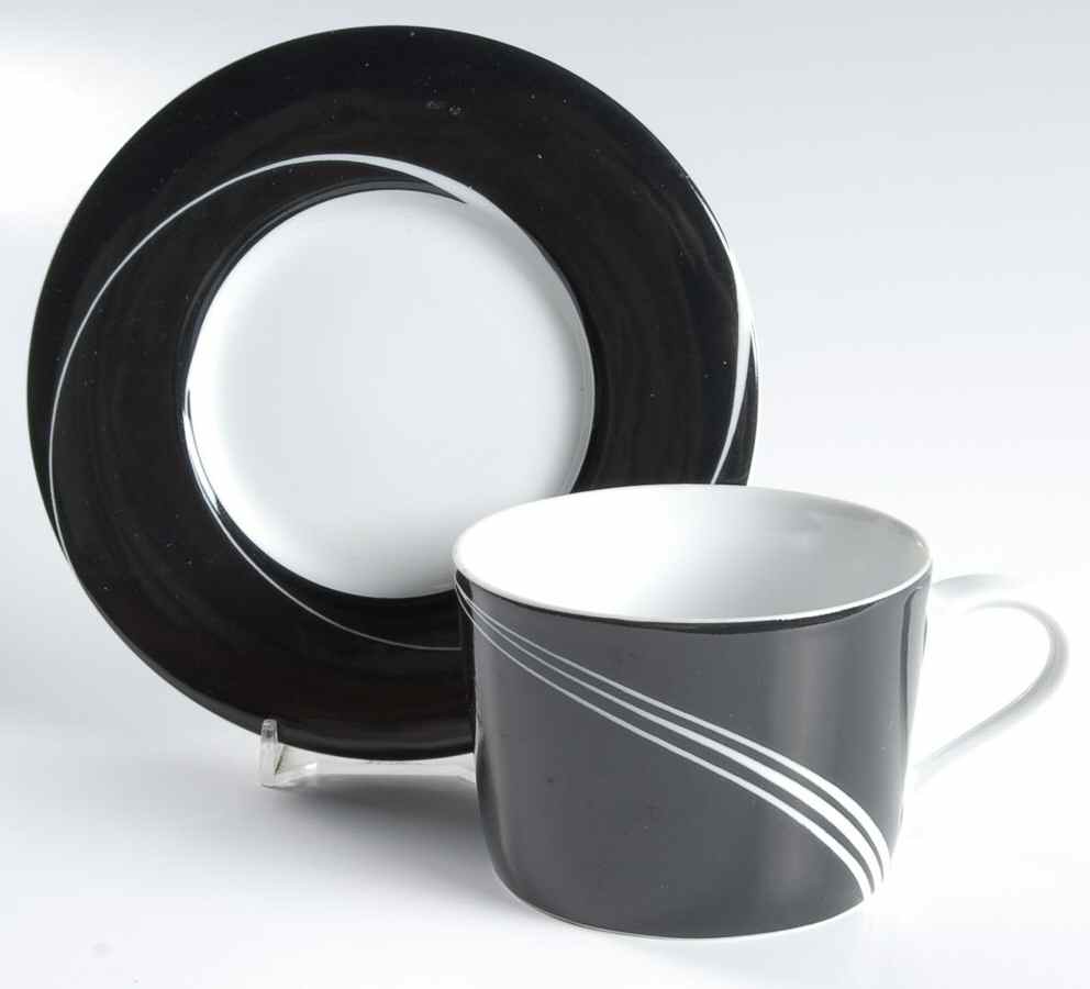 Black Pearl Flat Cup & Saucer Set by Block-1