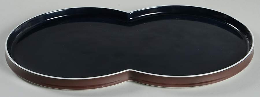 Chromatics Beige Black 15" Oval Serving Platter by Block-1