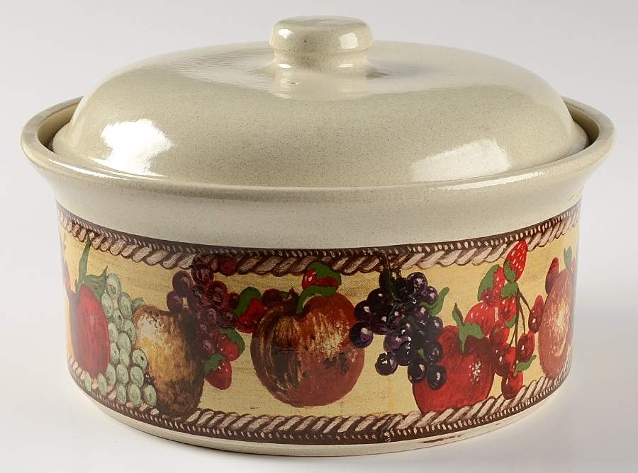 Country Orchard 3 Quart Round Covered Casserole by Block-1