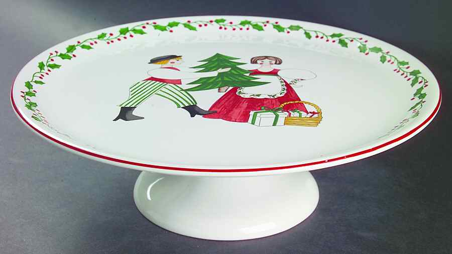 Folk Christmas 12" Diameter Pedestal Cake Stand by Block-1