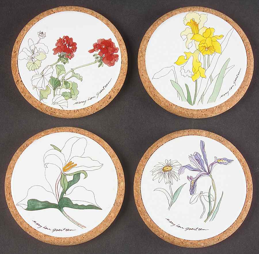 Geranium Round Corkback Coaster - Set of 4 Motifs by Block-1