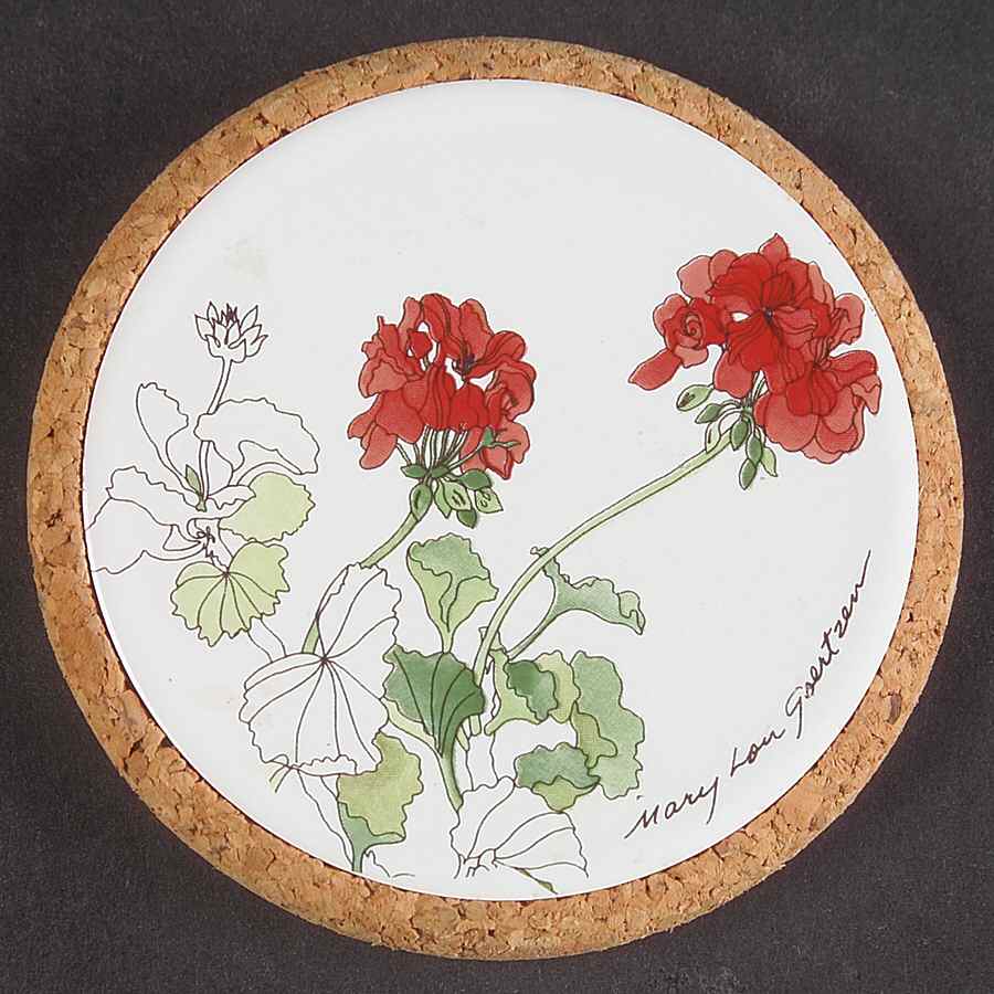 Geranium Cork Back Round Coaster by Block-1