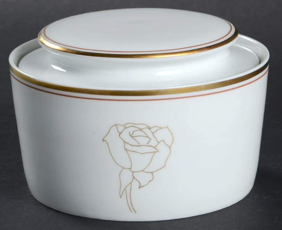 Gold Rose Sugar Bowl & Lid by Block-1