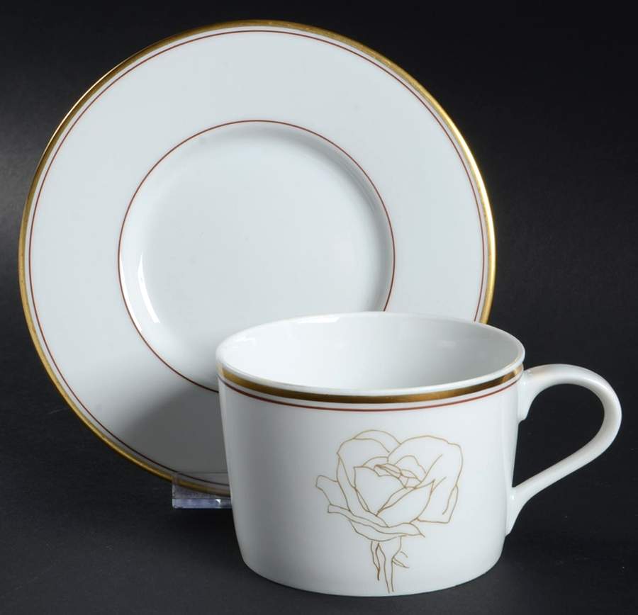 Gold Rose Flat Cup & Saucer Set by Block-1