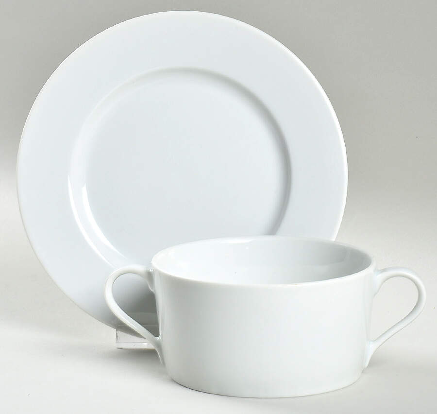 Lisboa White Flat Cream Soup Bowl & Saucer Set by Block-1