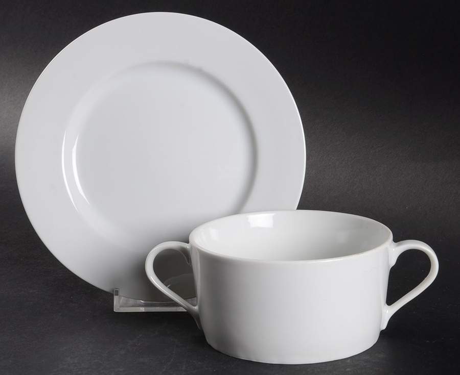 Lisboa White Flat Cream Soup Bowl & Saucer Set by Block-1