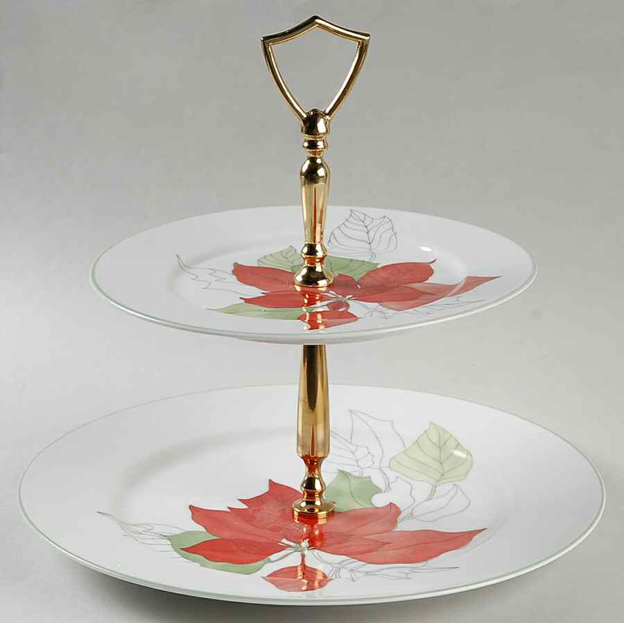 Poinsettia 2 Tiered Serving Tray (Dinner & Salad Plate) by Block-1