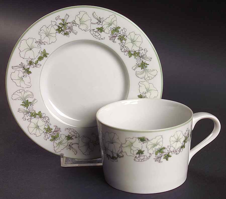 White Petunias Flat Cup & Saucer Set by Block-1