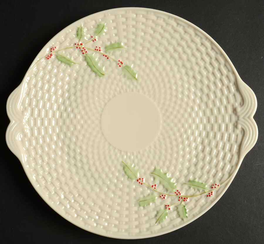 Enchanted Holly Handled Cake Plate by Belleek Pottery (Ireland)-1