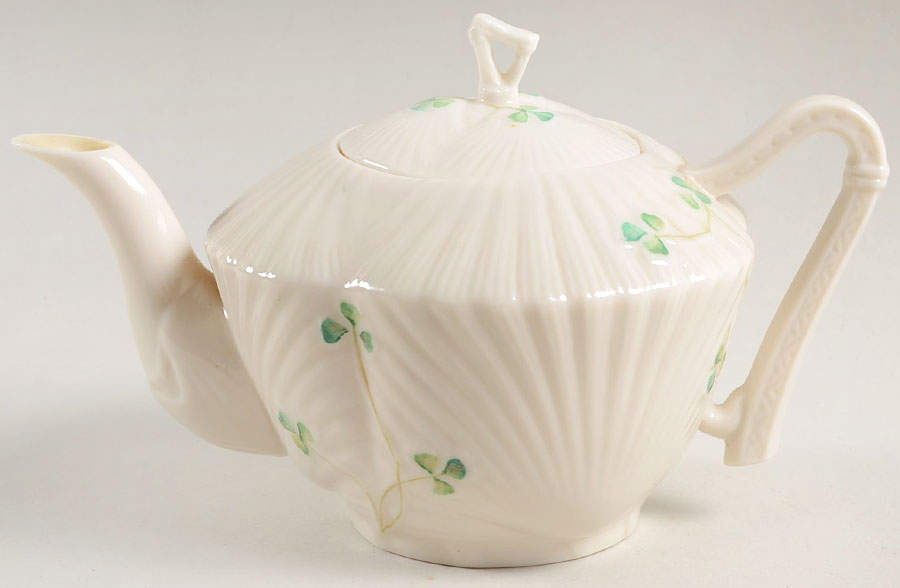 Harp Shamrock Small Teapot & Lid by Belleek Pottery (Ireland)-1
