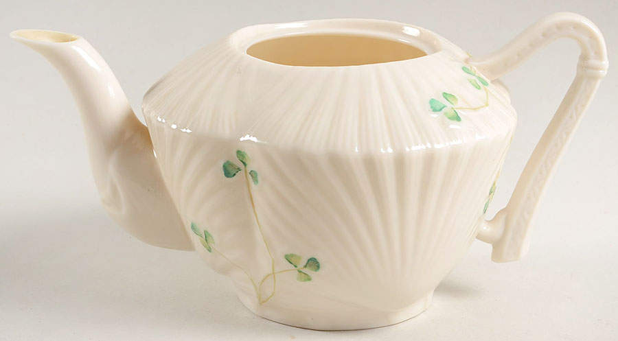 Harp Shamrock Teapot No Lid by Belleek Pottery (Ireland)-1