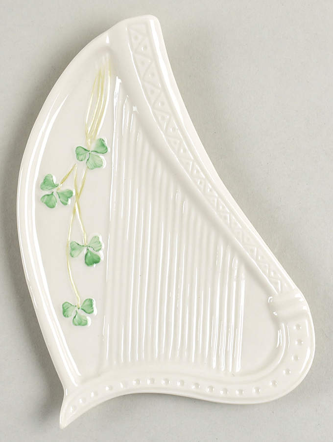 Harp Shamrock Spoon Rest/Holder (Holds 1 Spoon) by Belleek Pottery (Ireland)-1