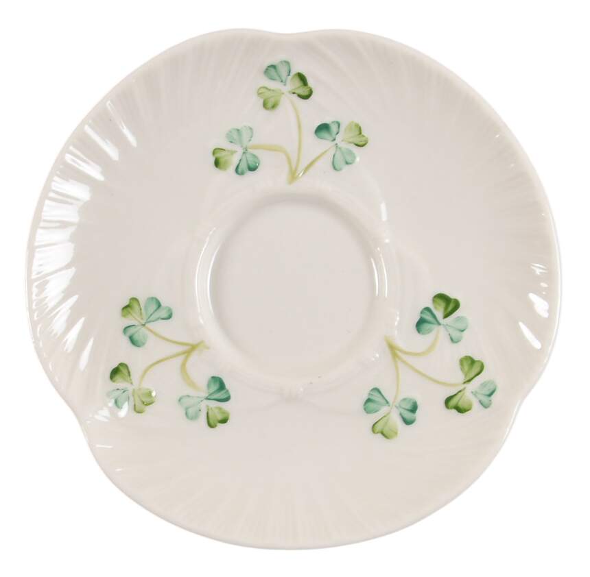 Harp Shamrock Saucer for Flat Cup by Belleek Pottery (Ireland)-1
