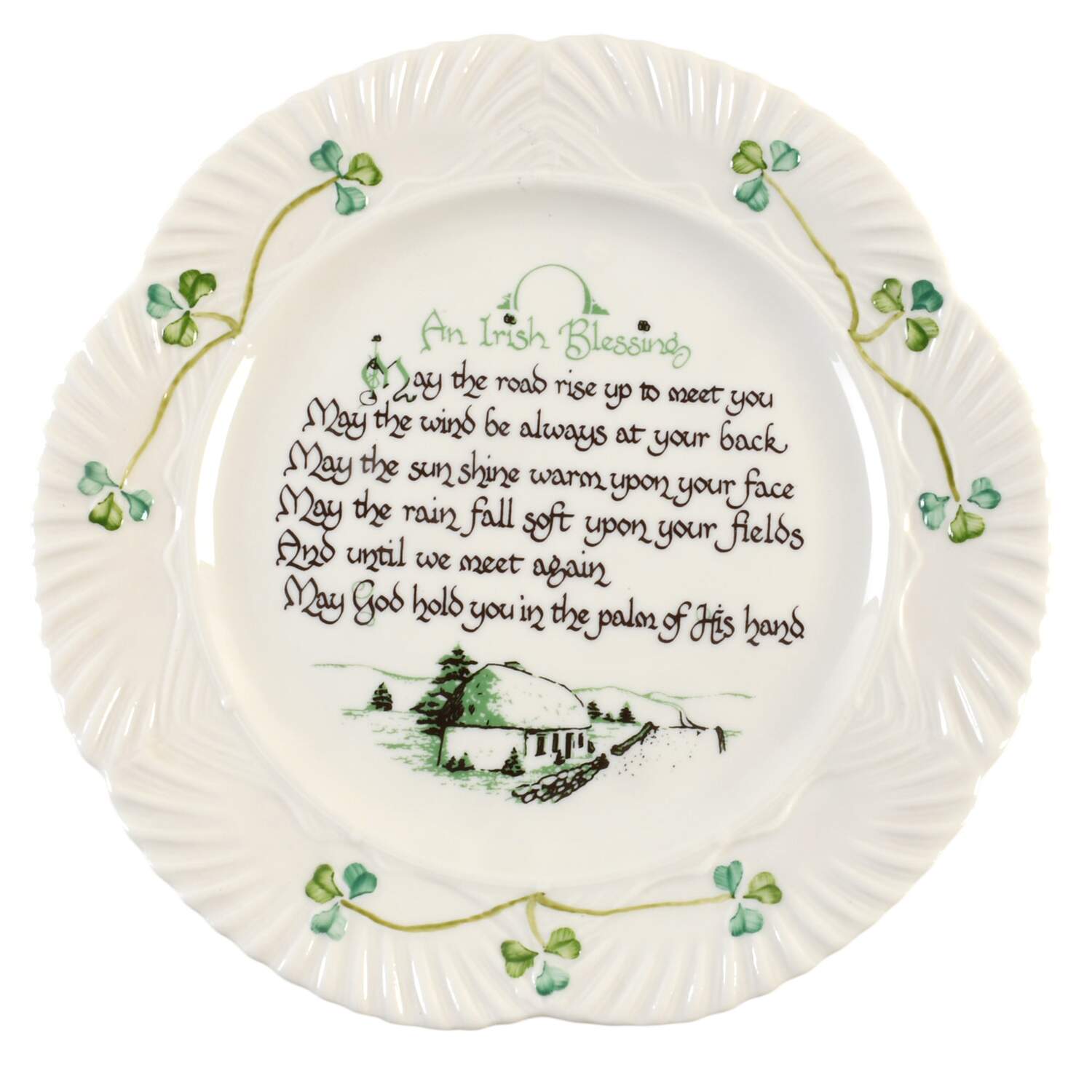 Harp Shamrock 9" Irish Blessing Plate by Belleek Pottery (Ireland)-1