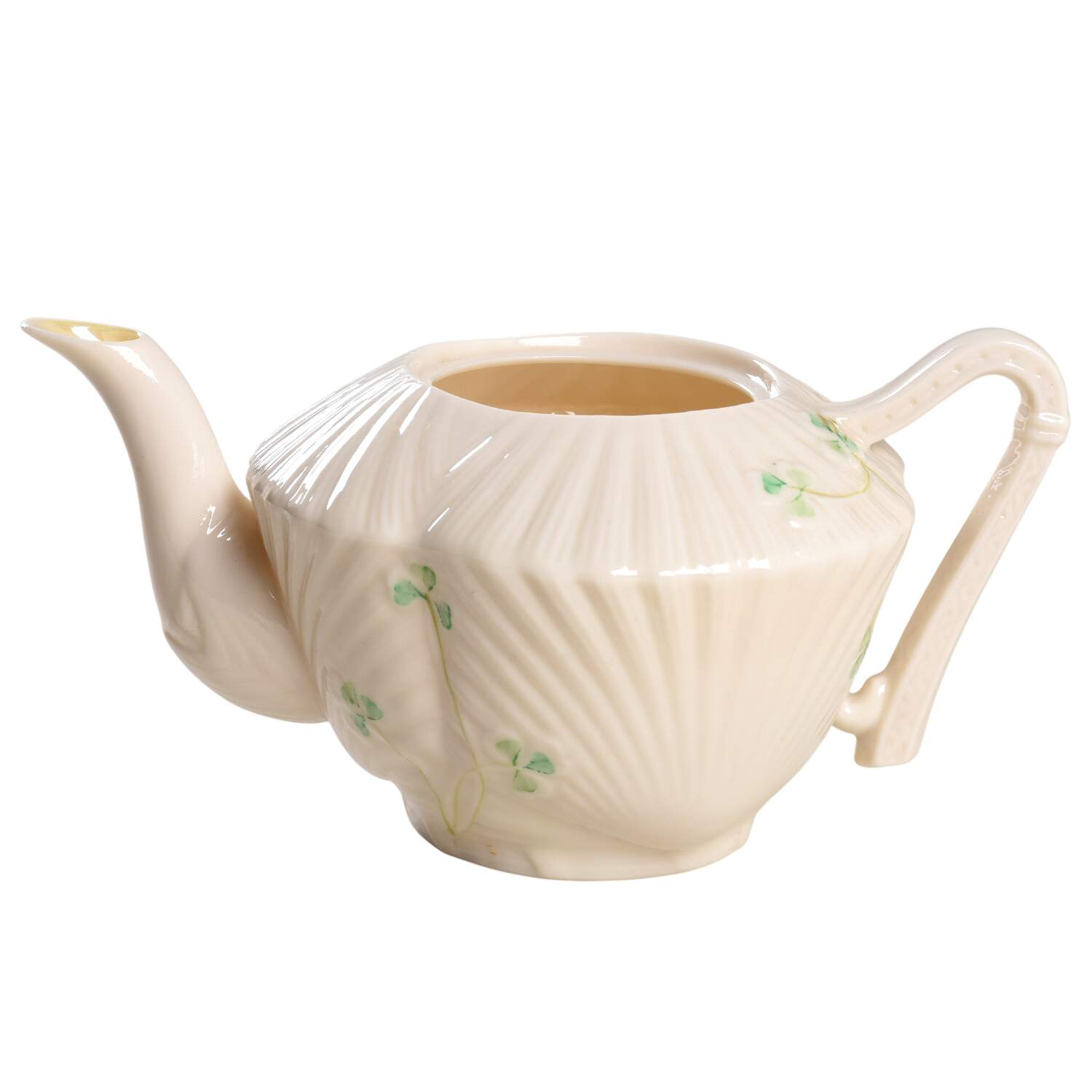 Harp Shamrock Small Teapot No Lid by Belleek Pottery (Ireland)-1