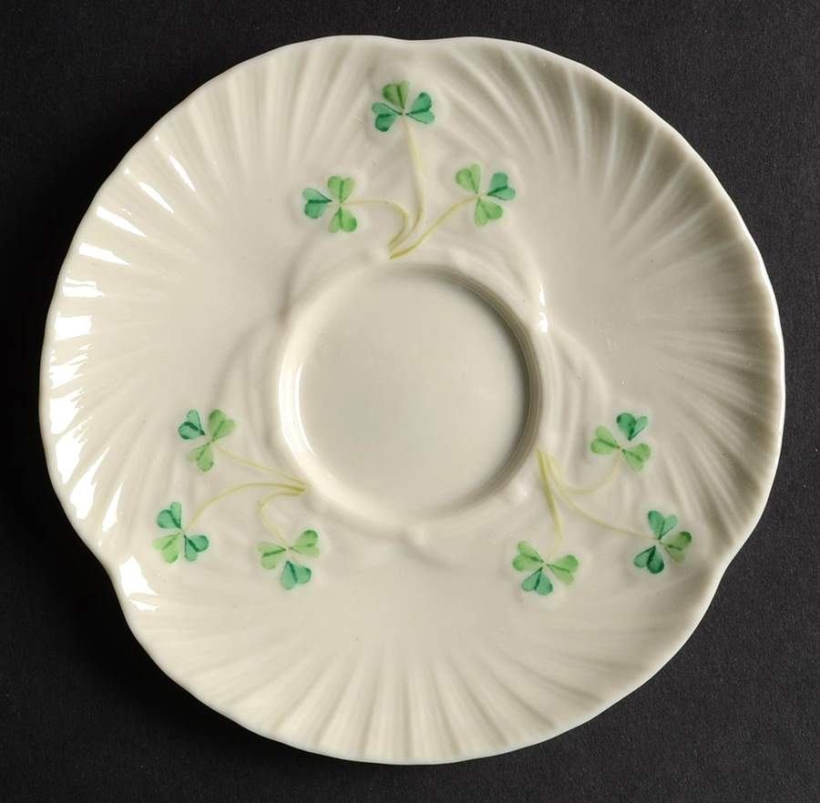 Harp Shamrock Saucer for Flat Cup by Belleek Pottery (Ireland)-1