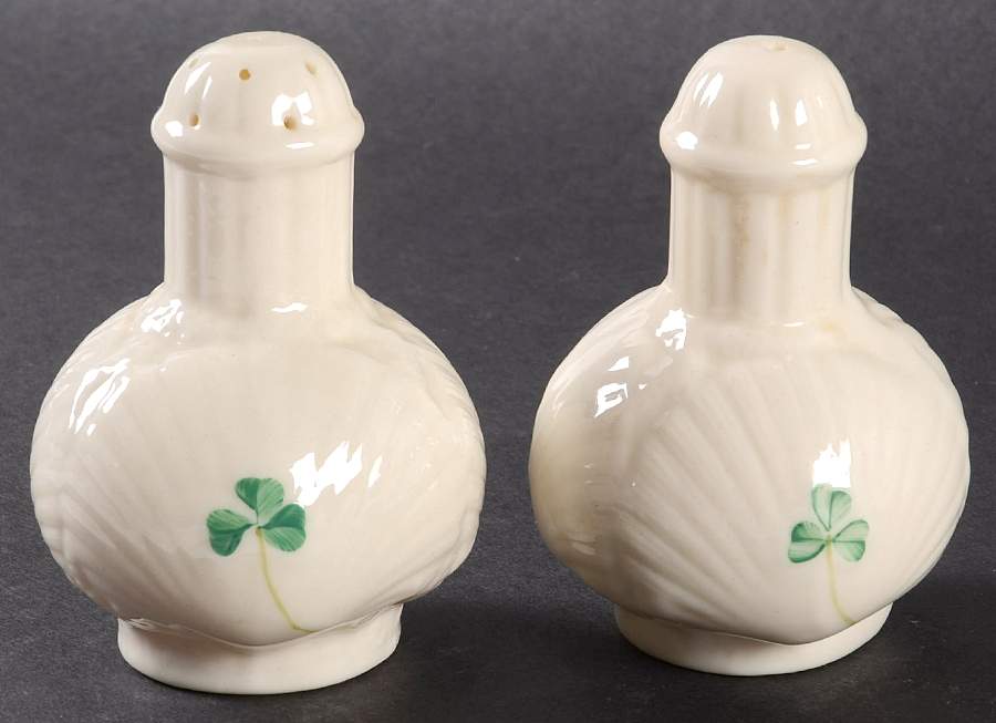Harp Shamrock Salt & Pepper Set by Belleek Pottery (Ireland)-1
