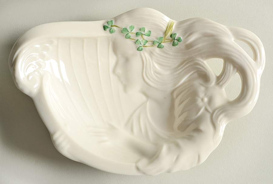 Harp Shamrock Butter Tray by Belleek Pottery (Ireland)-1