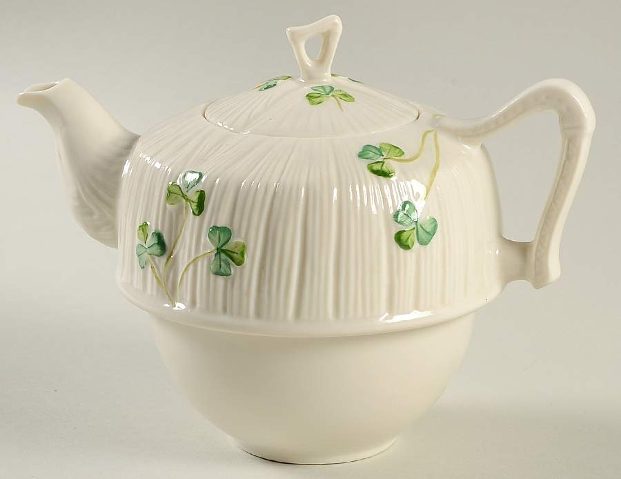 Harp Shamrock Teapot for Individual Teapot & Lid with Cup by Belleek Pottery (Ireland)-1