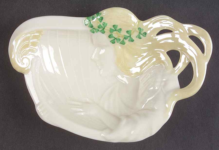 Harp Shamrock Butter Tray by Belleek Pottery (Ireland)-1