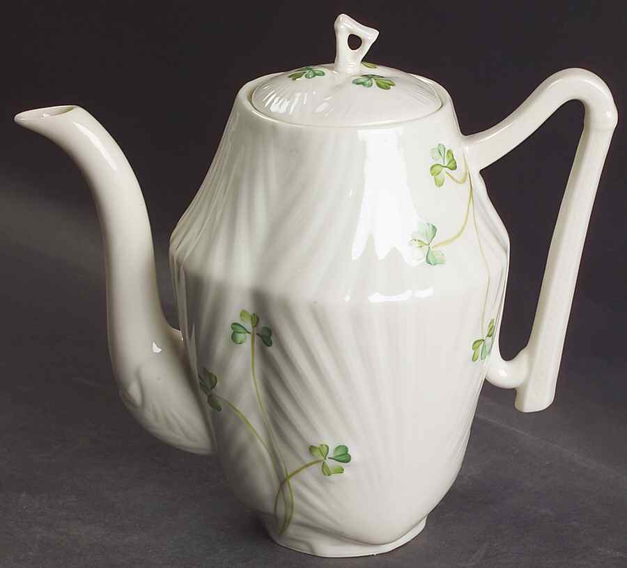 Harp Shamrock Coffee Pot & Lid by Belleek Pottery (Ireland)-1