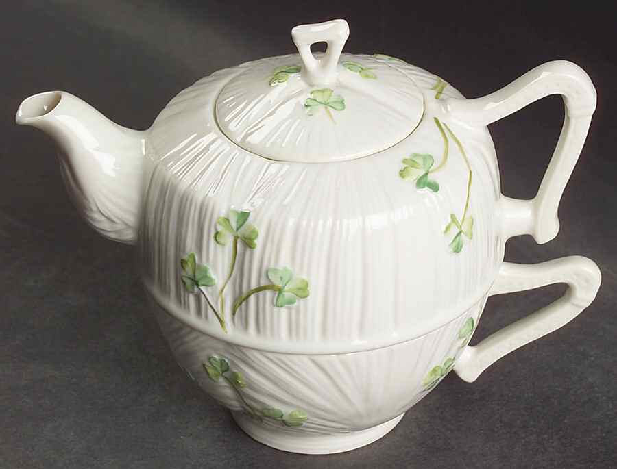 Harp Shamrock Individual Teapot & Lid with Cup by Belleek Pottery (Ireland)-1