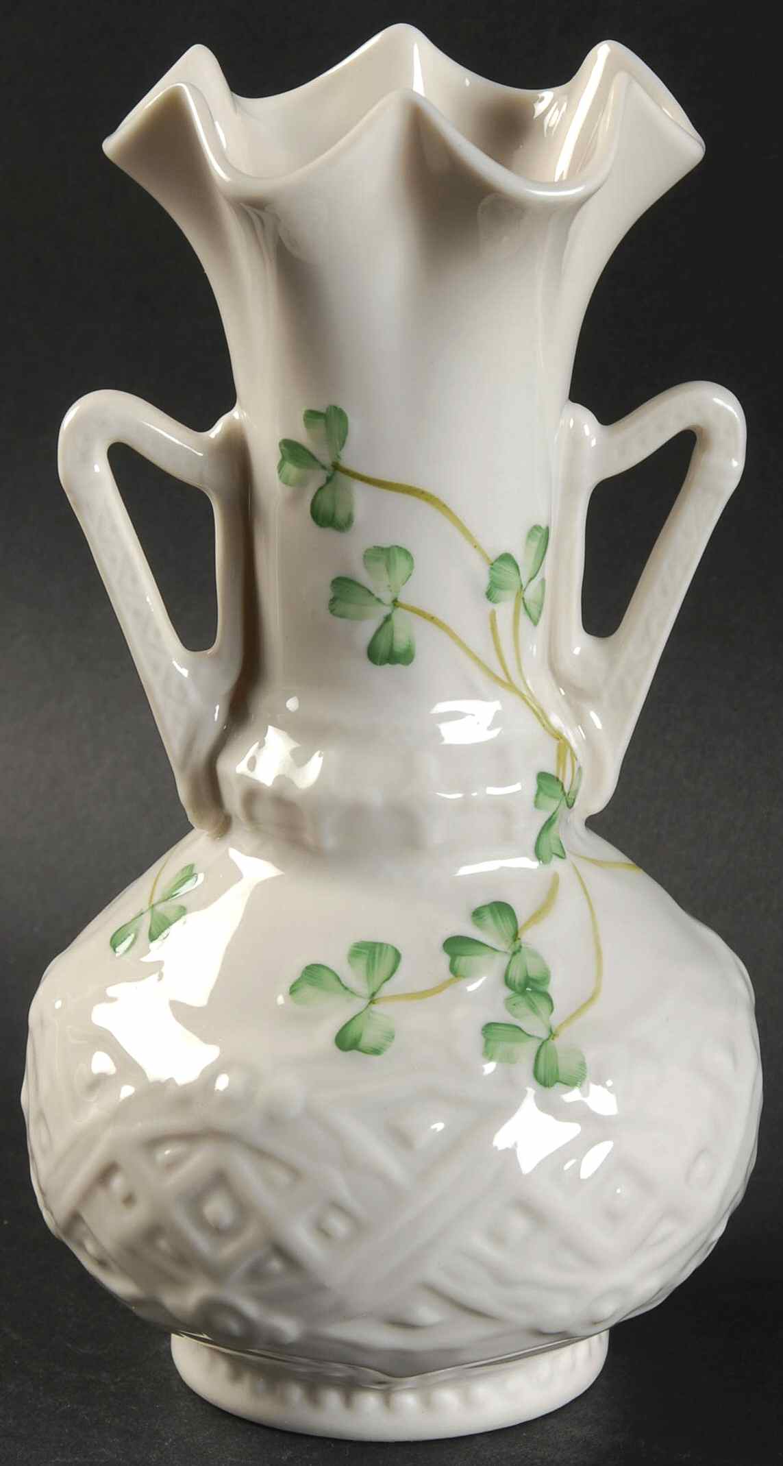 Harp Shamrock 6" Handled Vase by Belleek Pottery (Ireland)-1