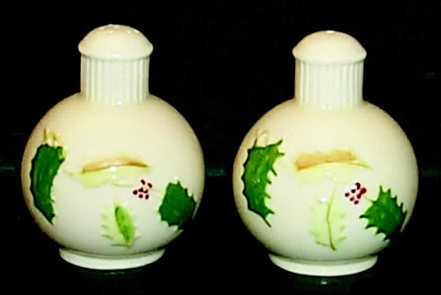 Holly Painted Salt & Pepper Set by Belleek Pottery (Ireland)-1